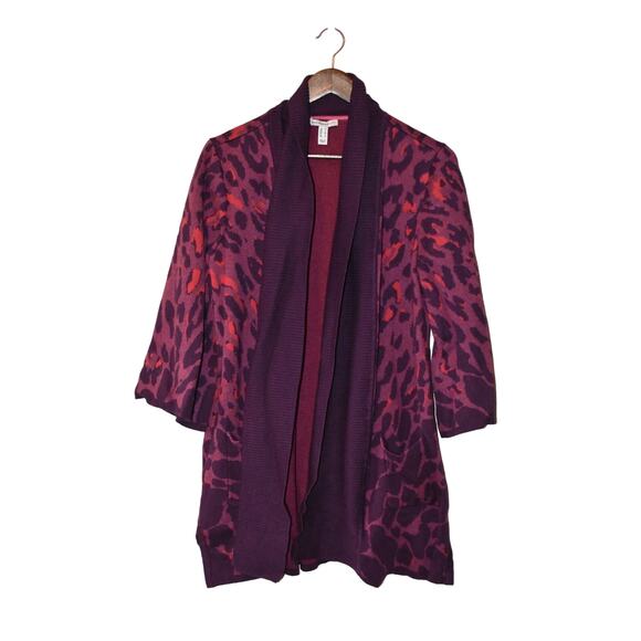 Isaac Mizrahi Live Pink Leopard Cardigan Size M - Picture 1 of 4